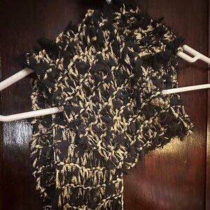 Hand-Knit Black & Shiny Gold Warm, Long Winter Scarf. Statement AND Practicality